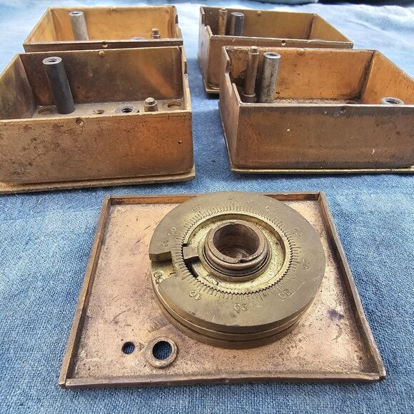 Vintage Mosler Brass Combination Dial & Lock Body/Housings (Lot of 4+1) - Picture 5 of 15